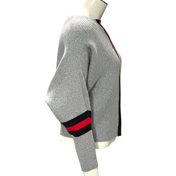 CCC Gray Batwing Crop Top Sweater Red Black Stripes Chic Style Comfortable Versa - Picture 5 of 9